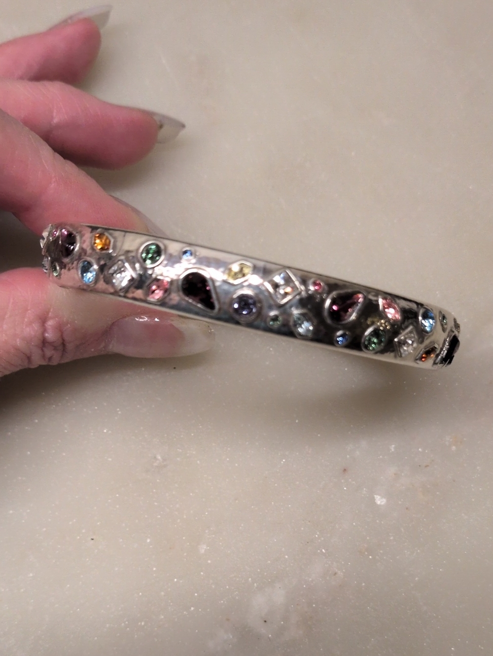 Brighton RARE Bejeweled Hinge Bracelet Mosaic Multi Color Crystals Silver